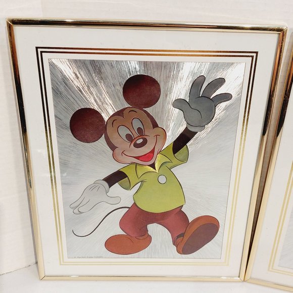 Vtg 1986 The Walt Disney Mickey and Minnie Mouse Foil Art Print Framed 1… - Picture 2 of 6